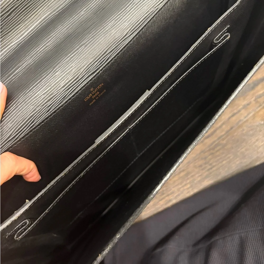Louis Vuitton Black Epi Leather “Serviette Fermoir” Briefcase with Gold Accents